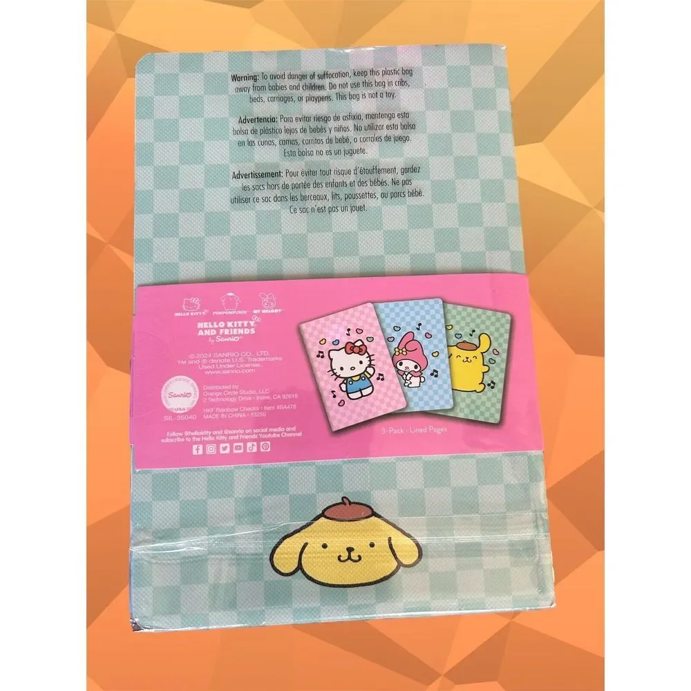 NEW 3pk‎ Hello Kitty Lined Notebooks (80 Pages in Each Notebook) Checkered